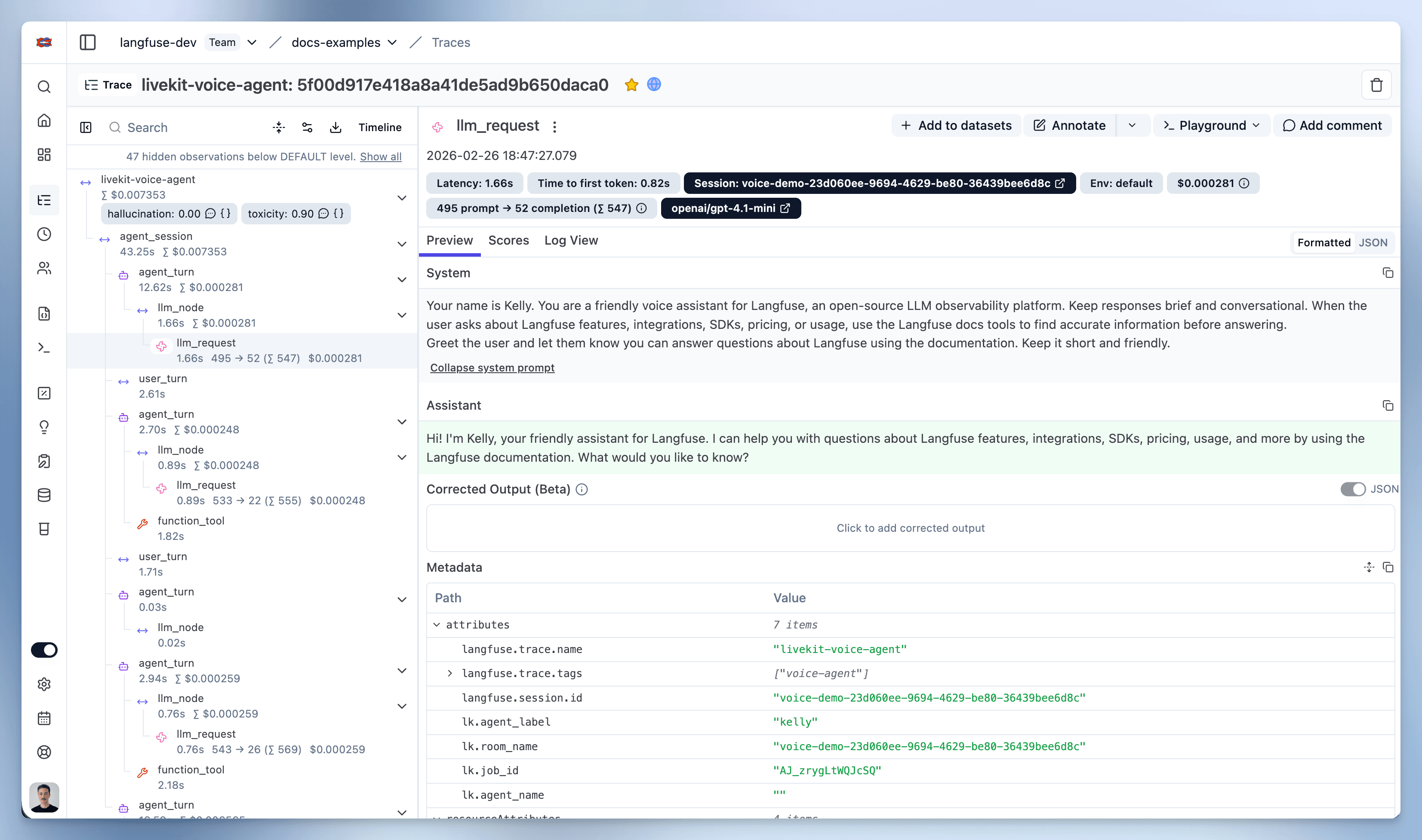 LiveKit trace in Langfuse